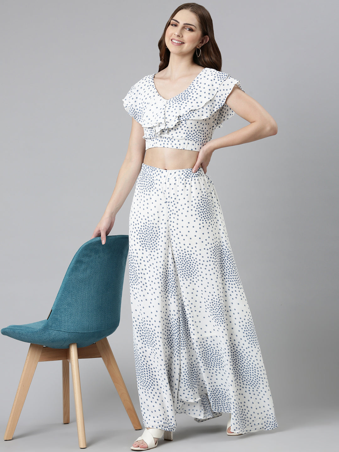 Women White Printed Co-Ords