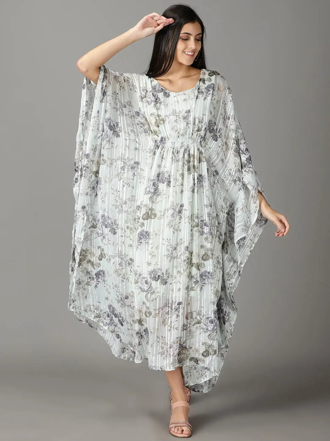 Women's Sea Green Printed Kaftan Dress