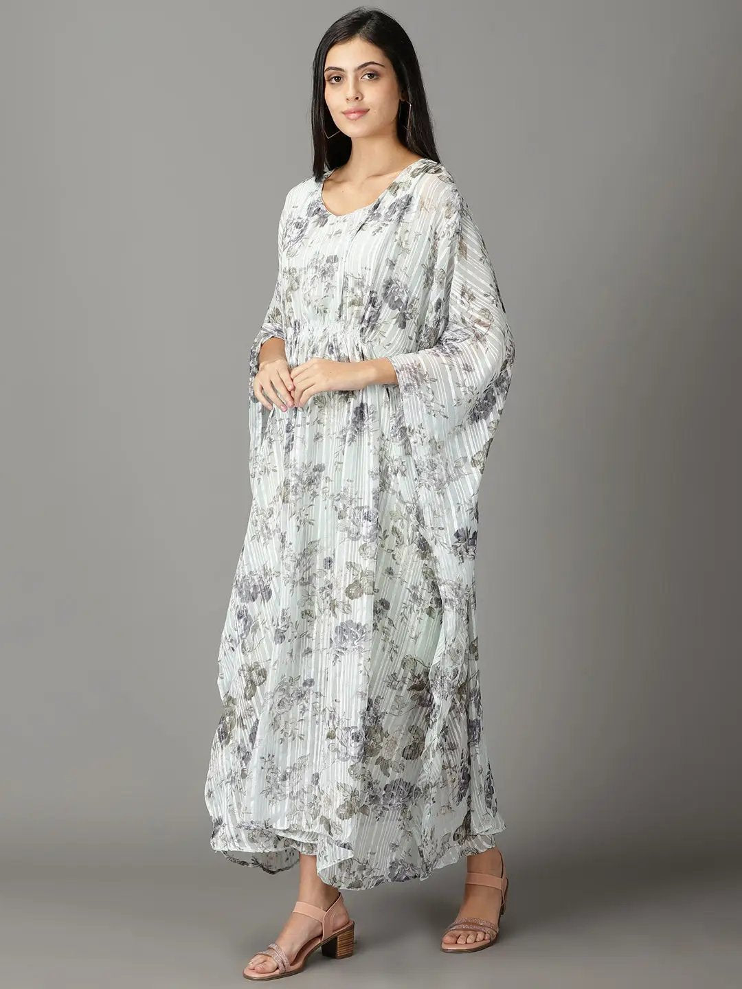 Women's Sea Green Printed Kaftan Dress