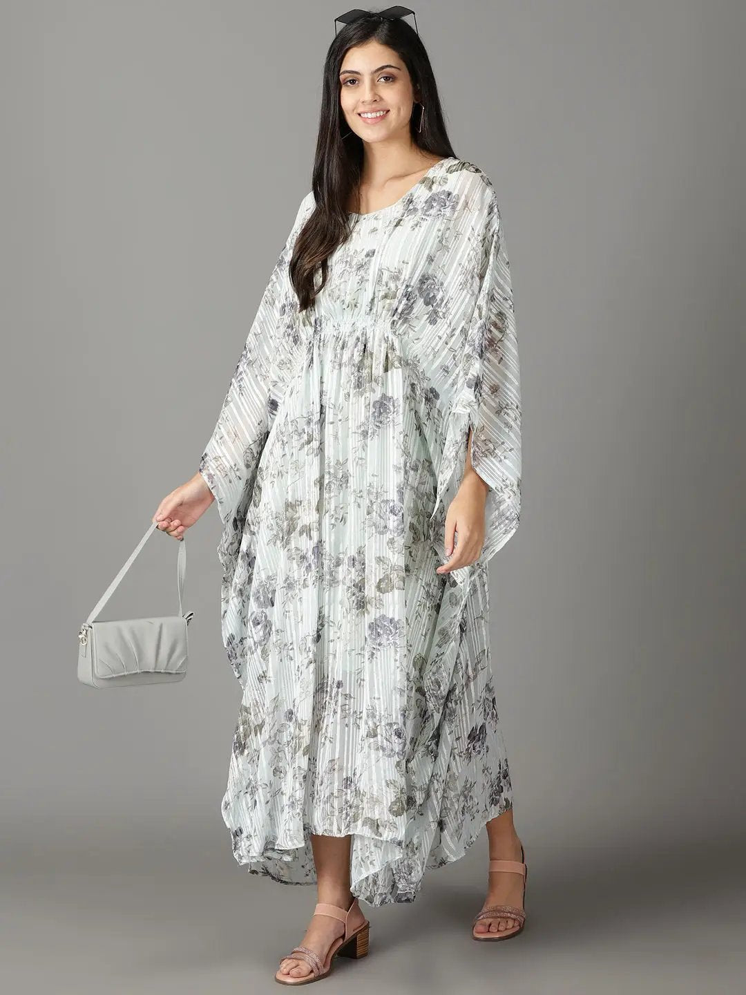 Women's Sea Green Printed Kaftan Dress
