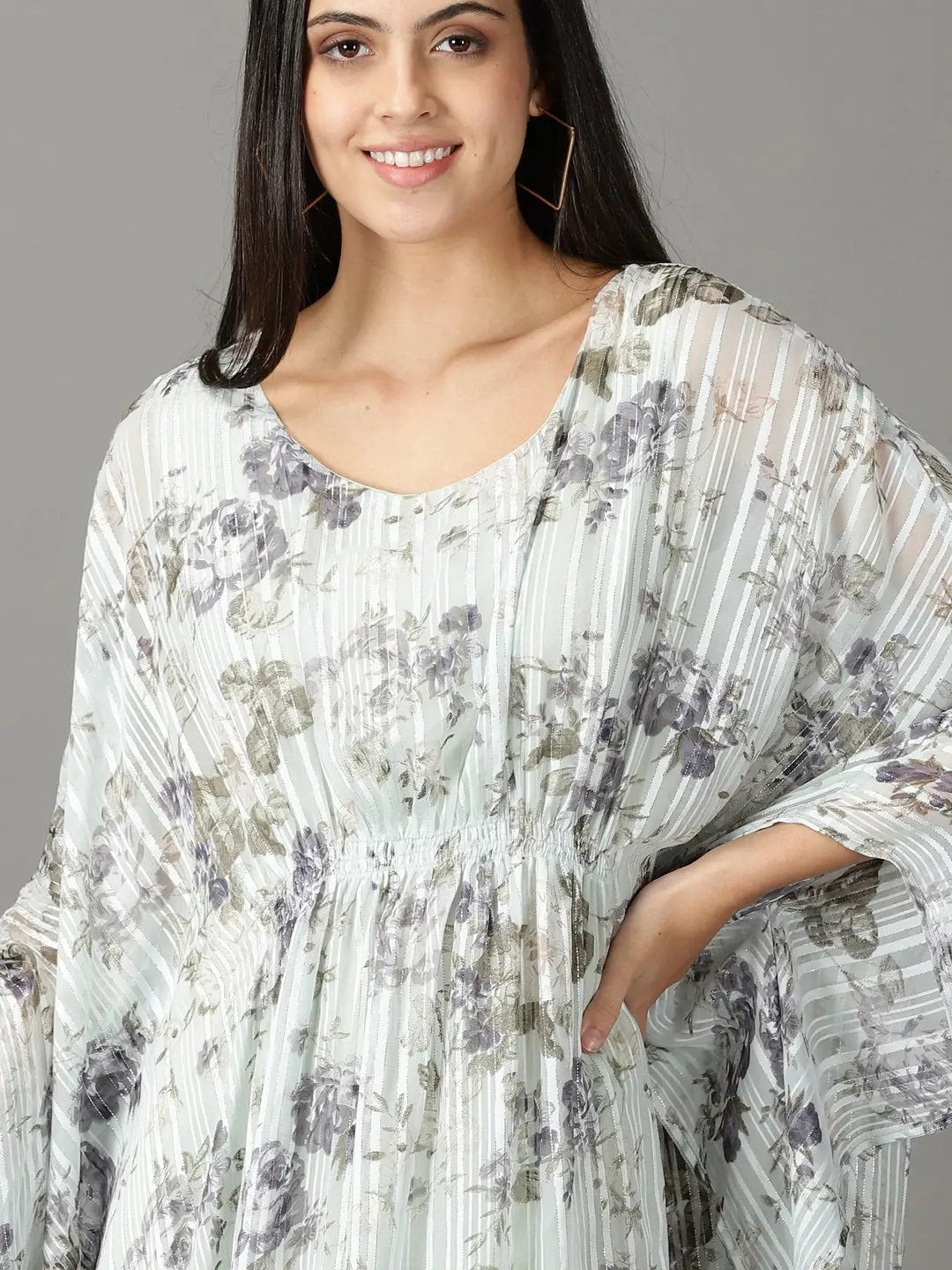Women's Sea Green Printed Kaftan Dress