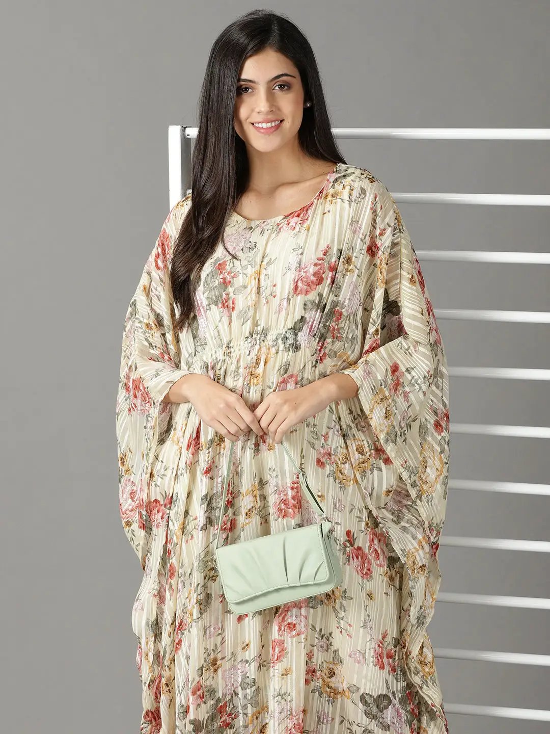 Women's Yellow Printed Kaftan Dress