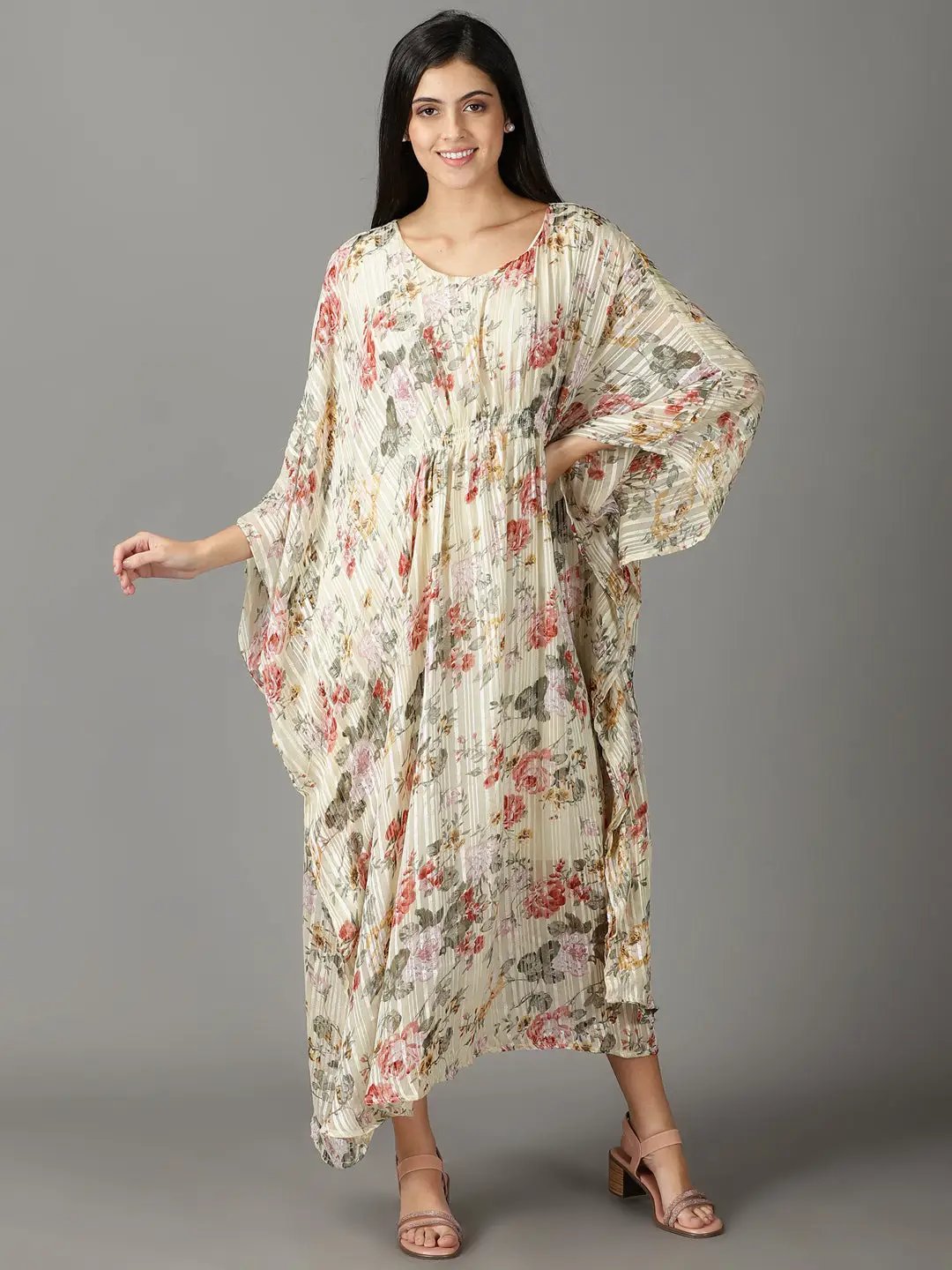 Women's Yellow Printed Kaftan Dress