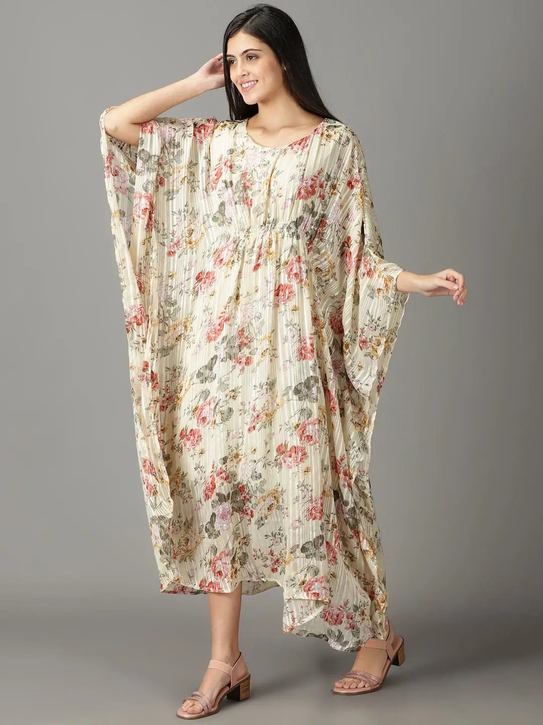Women's Yellow Printed Kaftan Dress