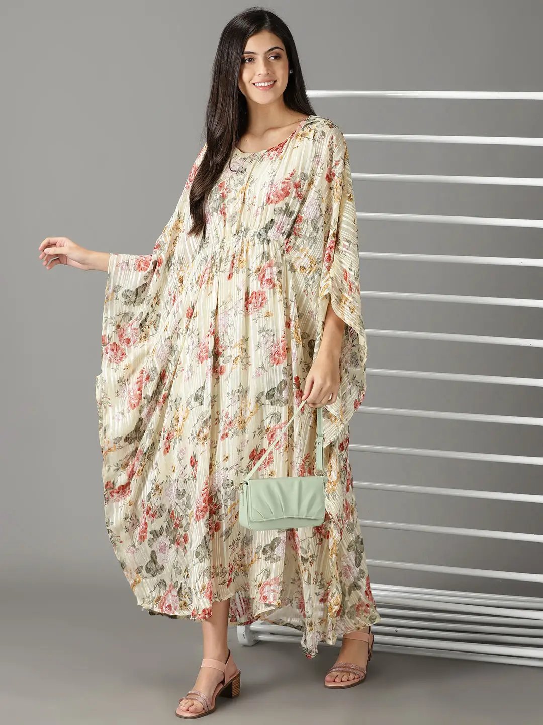 Women's Yellow Printed Kaftan Dress