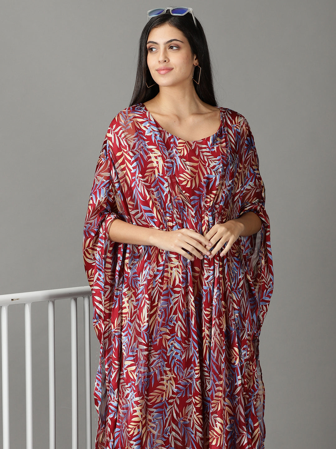 Women's Maroon Printed Kaftan Dress