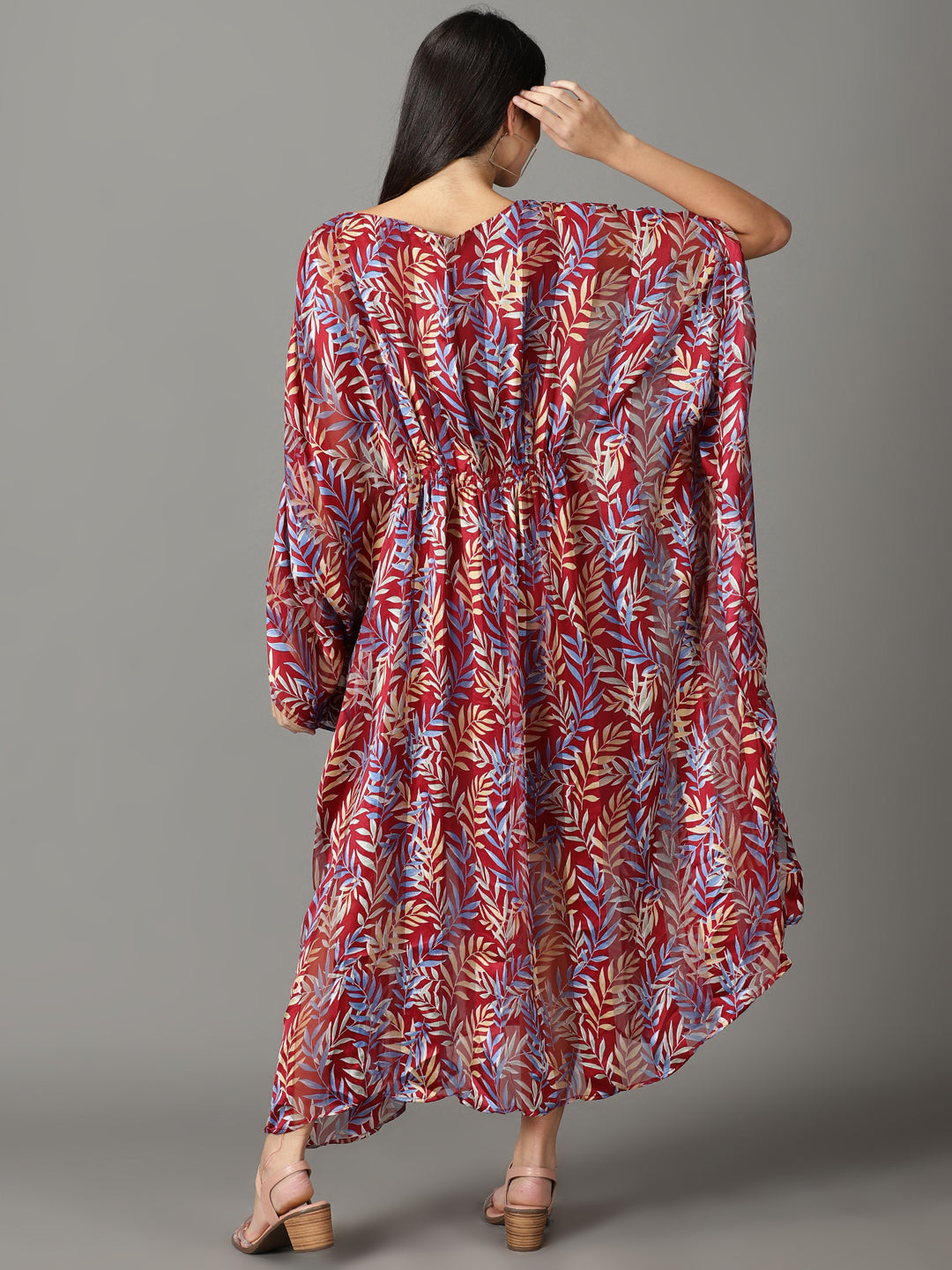 Women's Maroon Printed Kaftan Dress