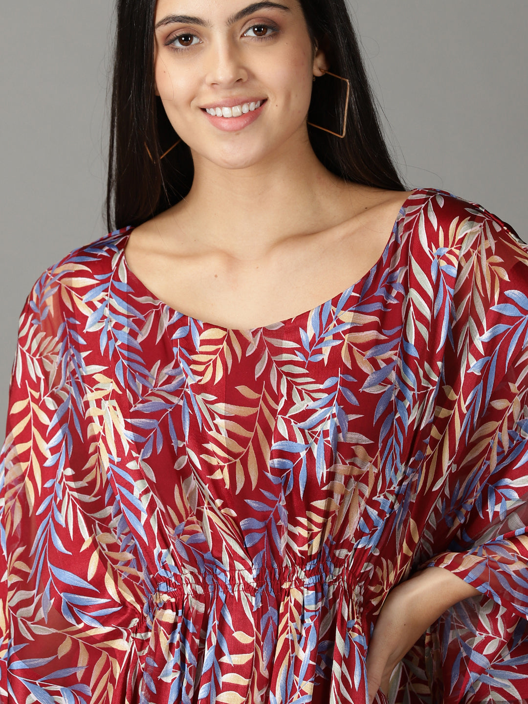 Women's Maroon Printed Kaftan Dress