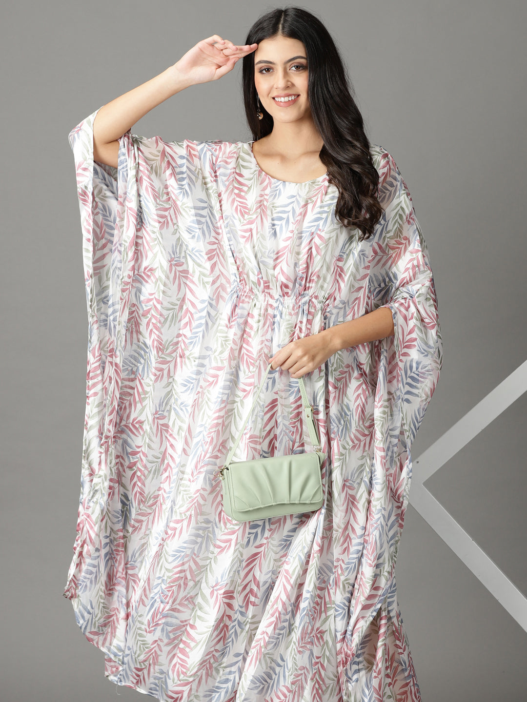 Women's White Printed Kaftan Dress