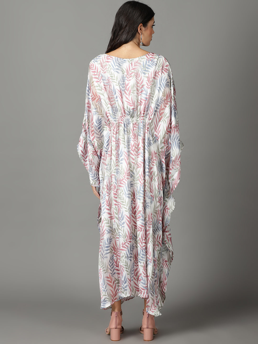 Women's White Printed Kaftan Dress