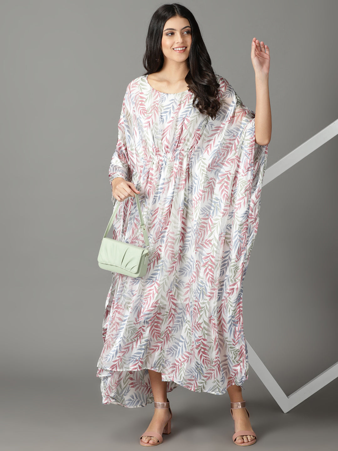 Women's White Printed Kaftan Dress