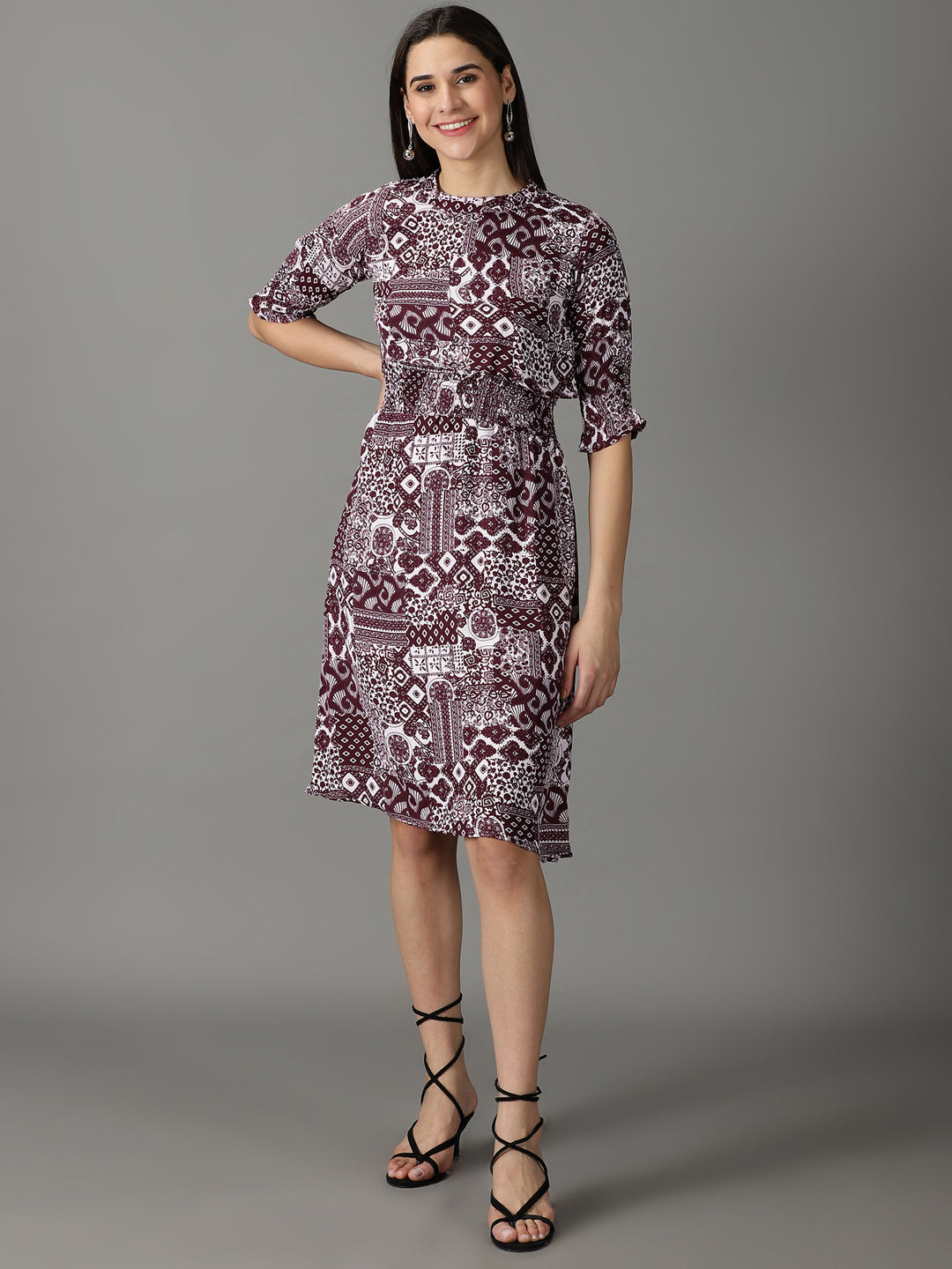 Women's Lavender Printed Fit and Flare Dress