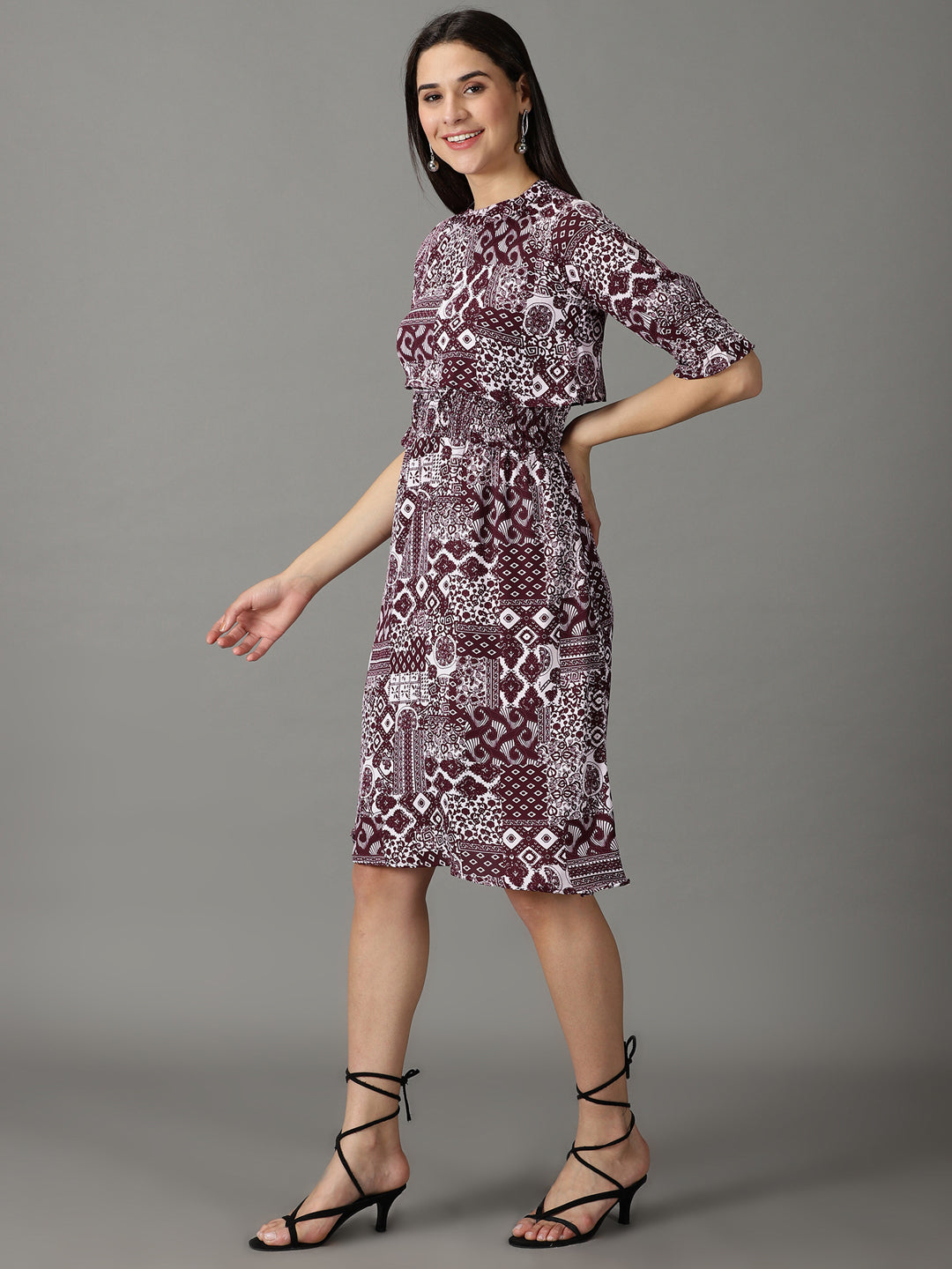 Women's Lavender Printed Fit and Flare Dress