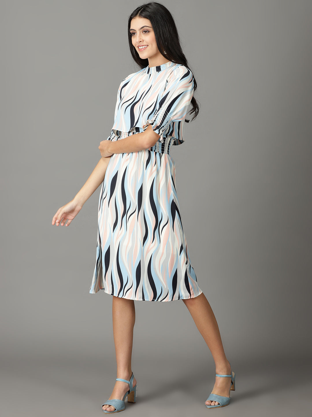 Women's Off White Printed Fit and Flare Dress