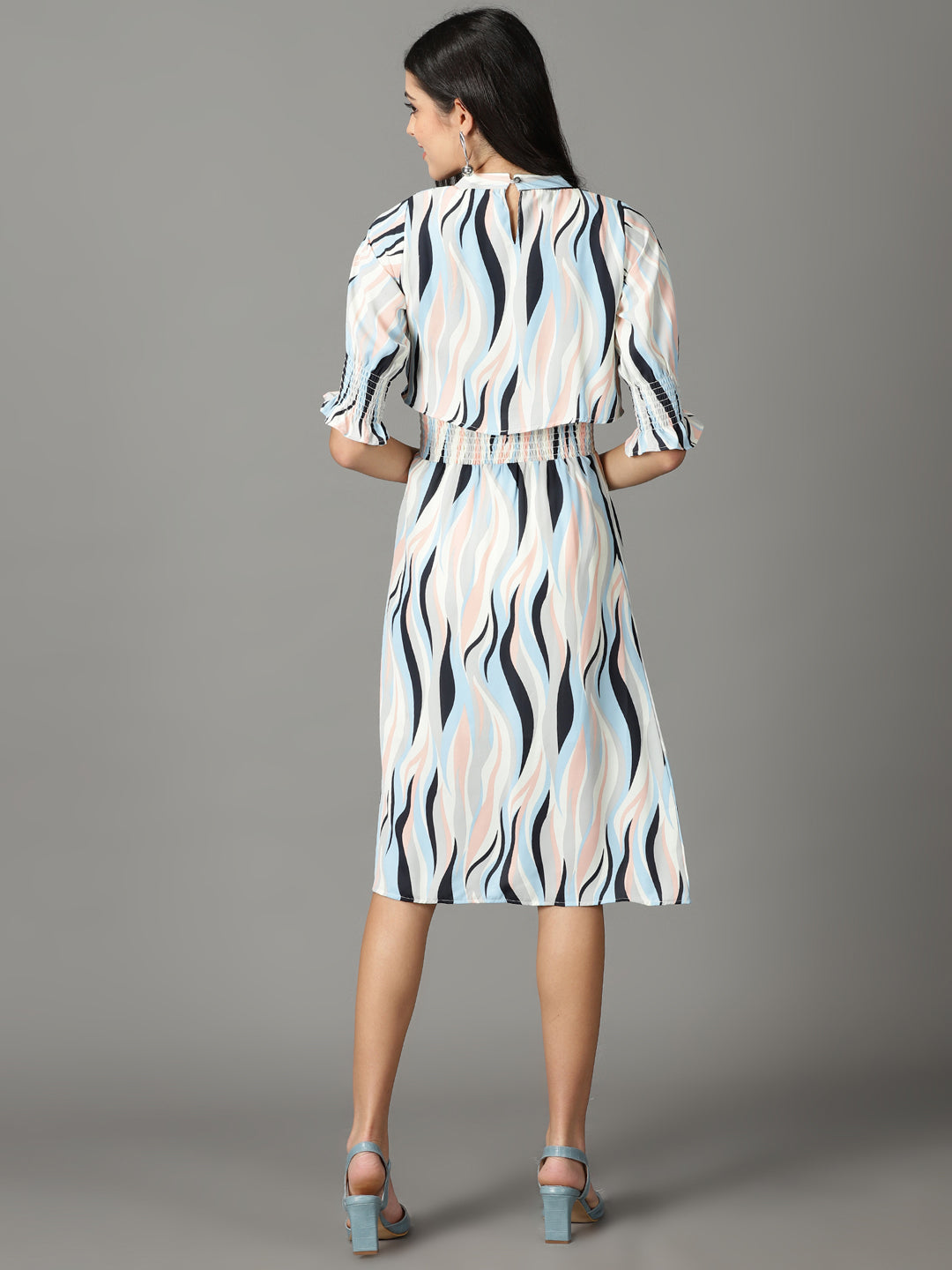 Women's Off White Printed Fit and Flare Dress