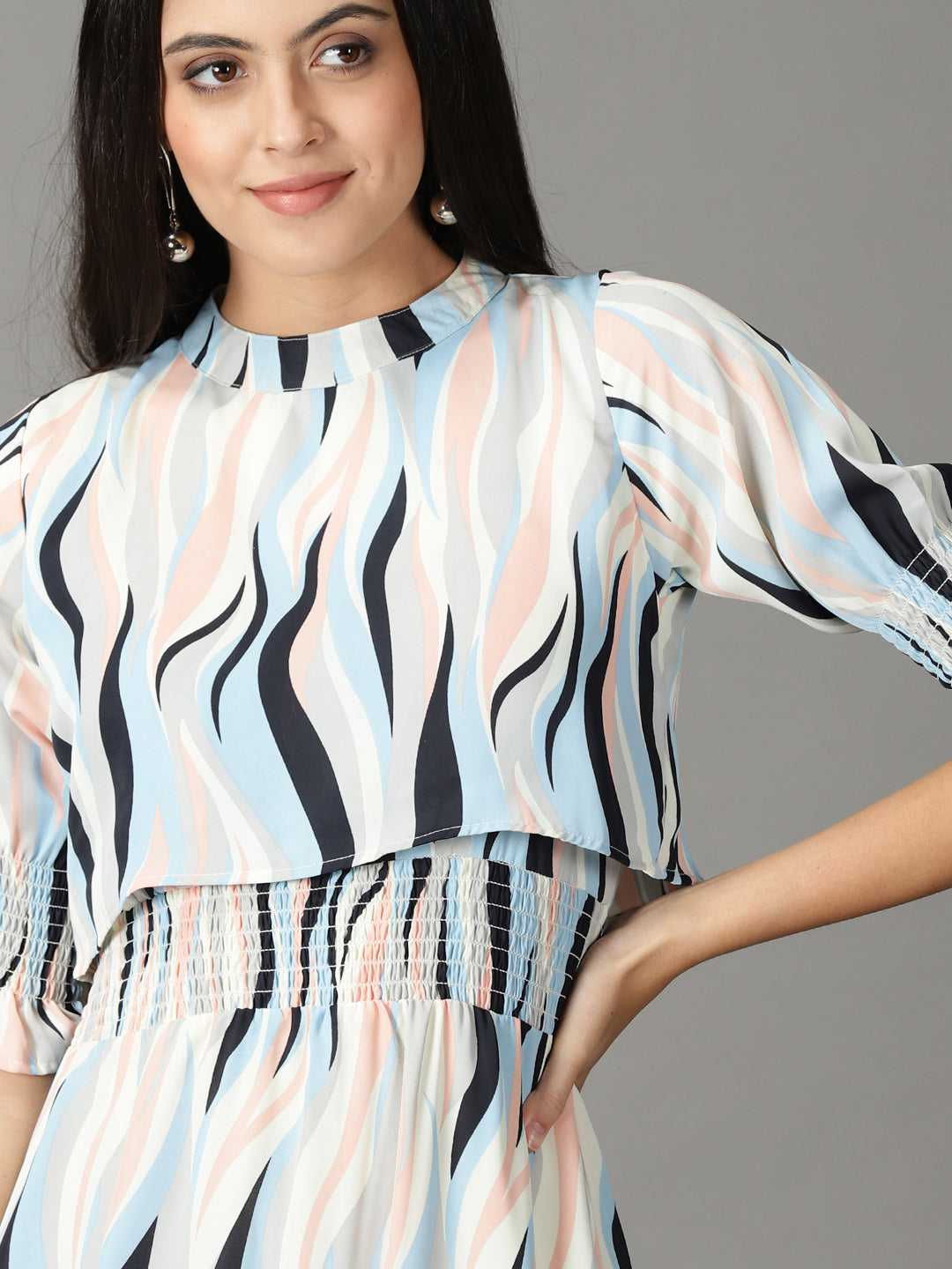 Women's Off White Printed Fit and Flare Dress