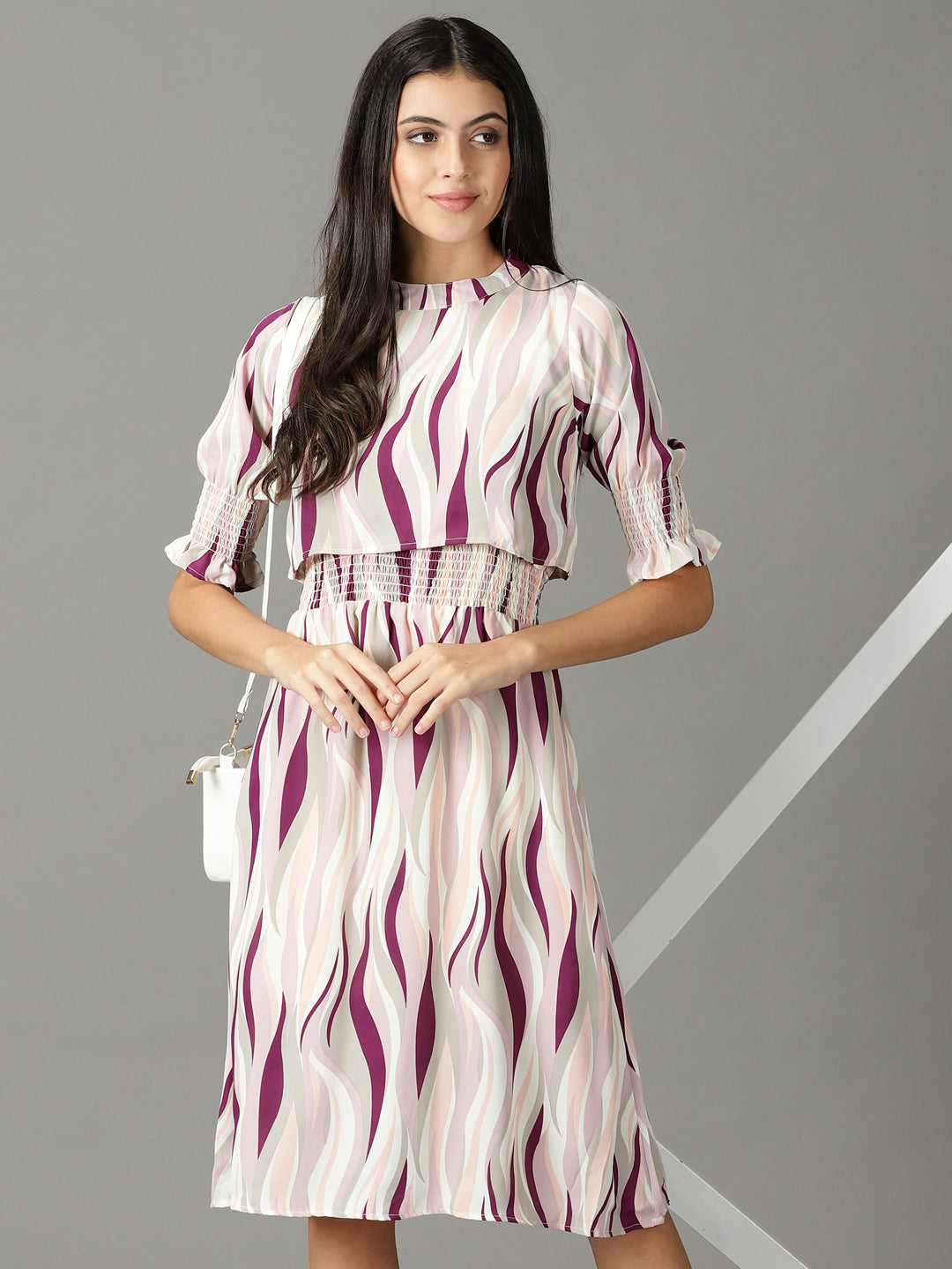 Women's Off White Printed Fit and Flare Dress