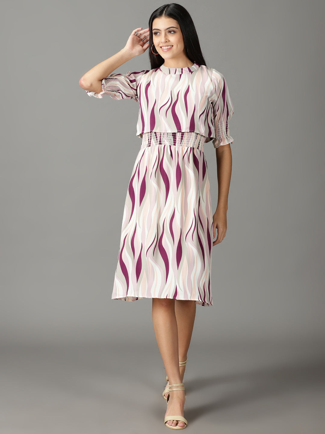 Women's Off White Printed Fit and Flare Dress