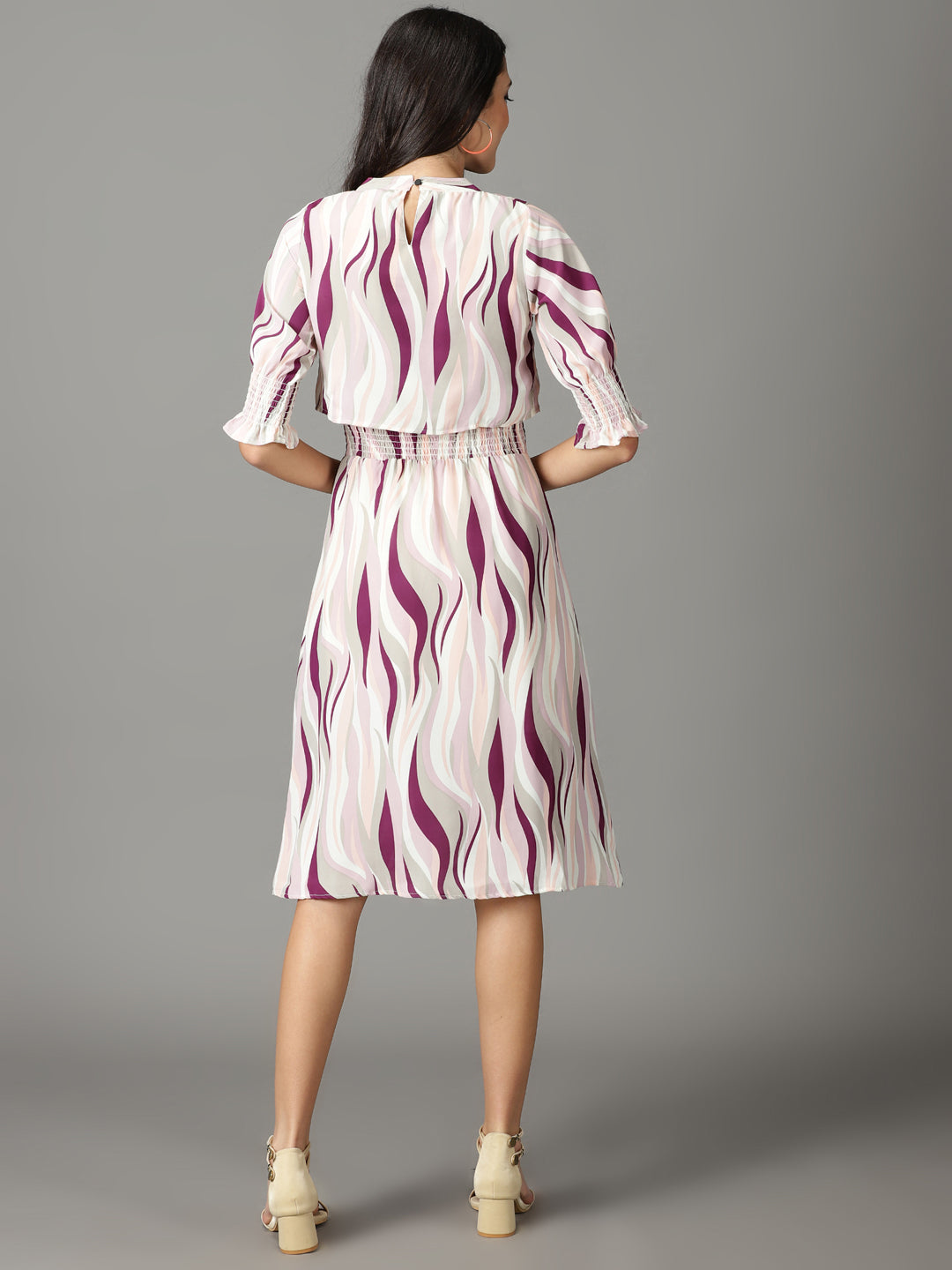 Women's Off White Printed Fit and Flare Dress