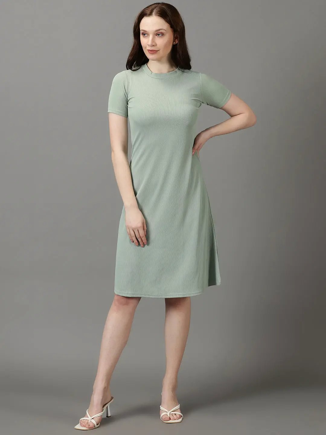 Women's Sea Green Solid A-Line Dress
