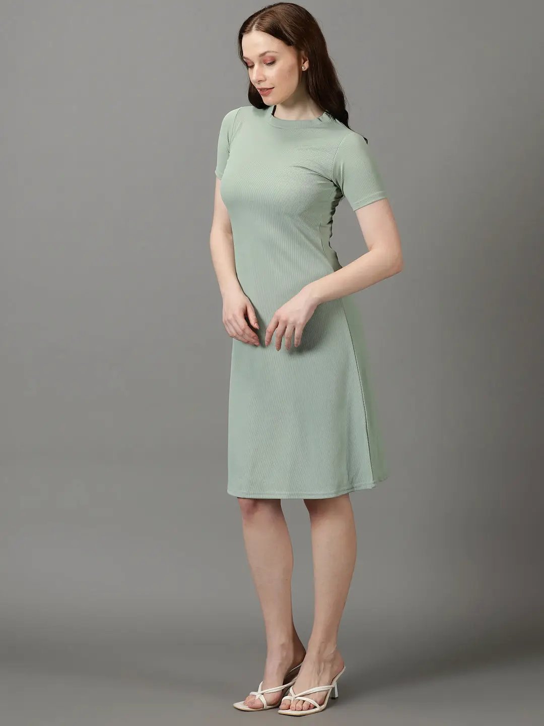 Women's Sea Green Solid A-Line Dress