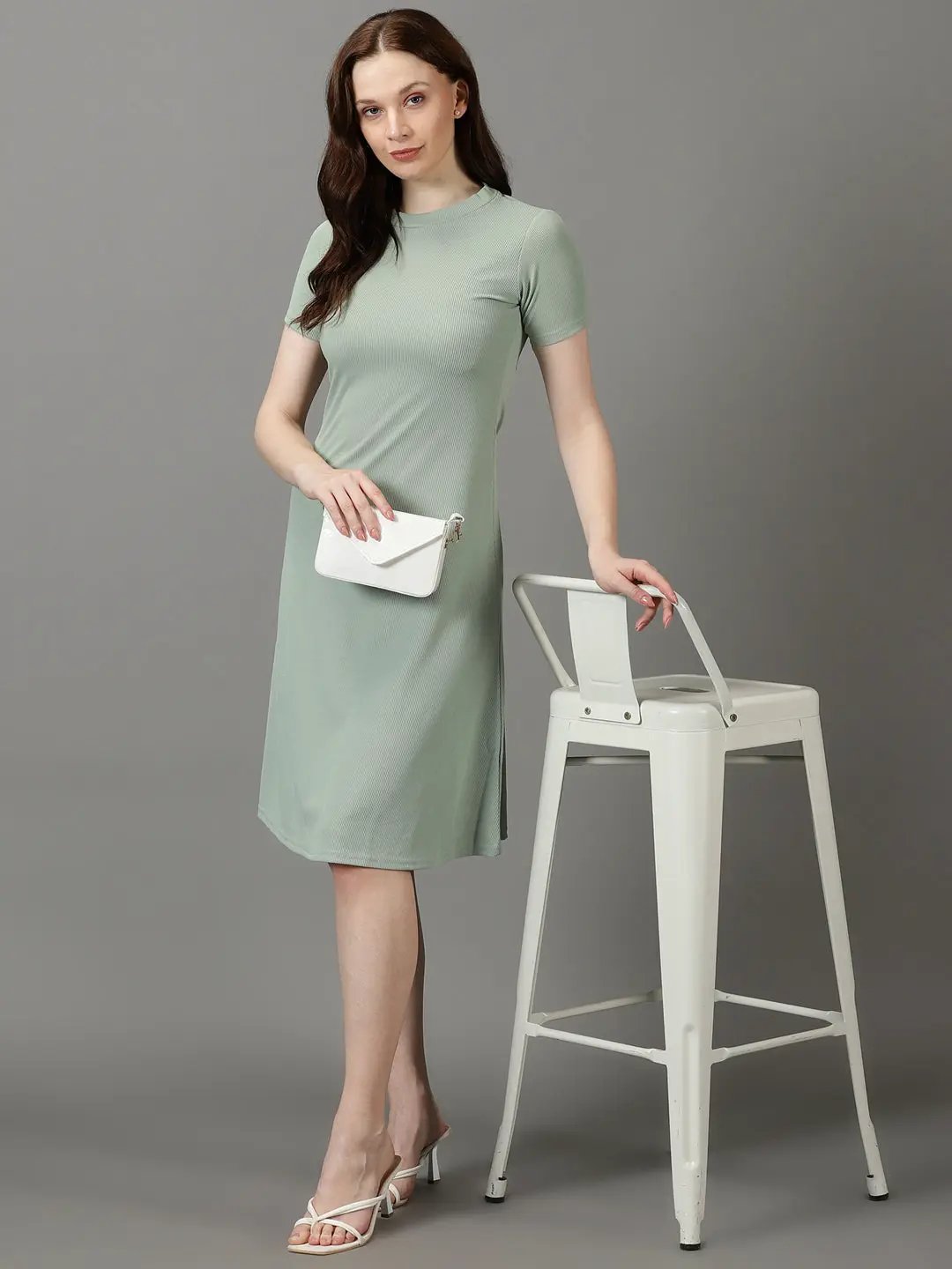 Women's Sea Green Solid A-Line Dress