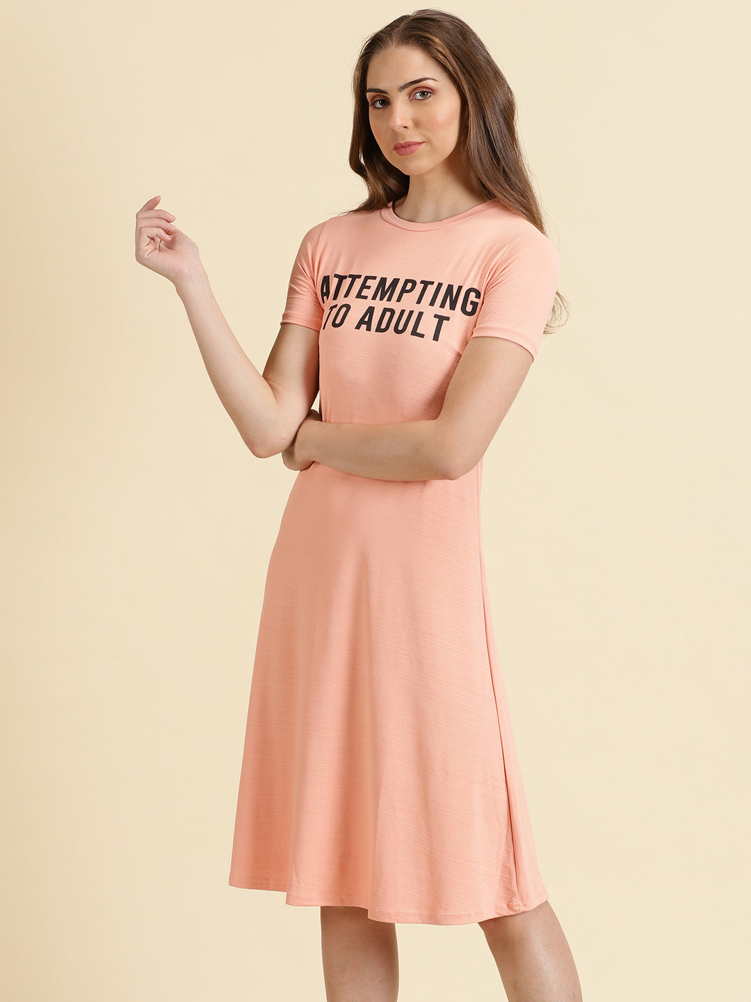 Women's Peach Solid A-Line Dress