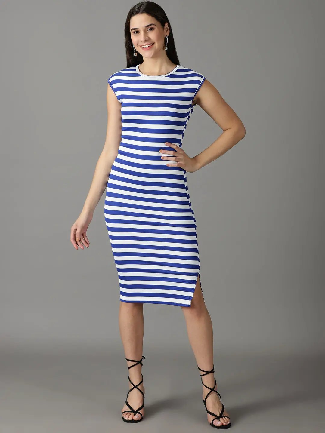 Women's Blue Striped Bodycon Dress