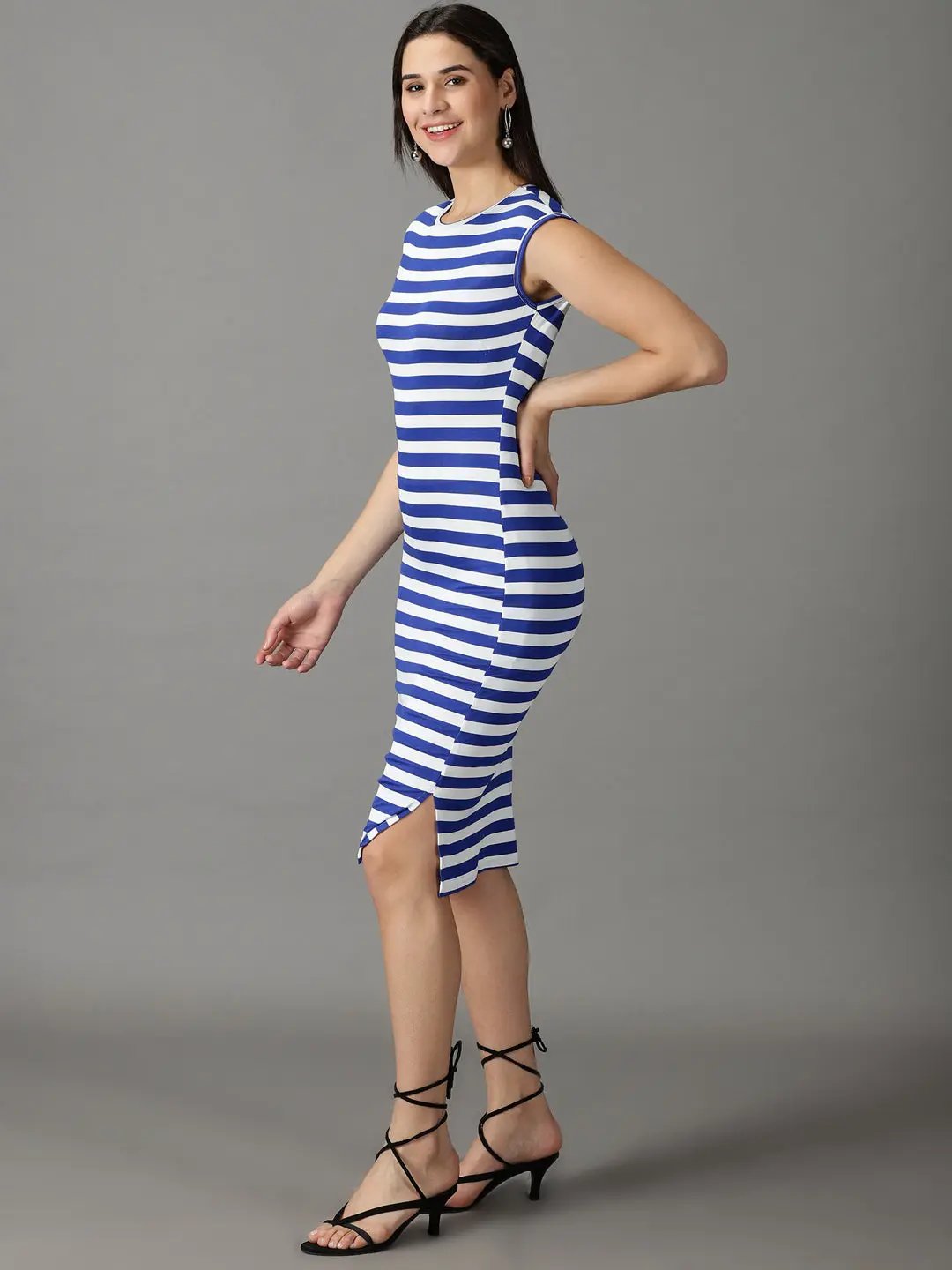 Women's Blue Striped Bodycon Dress