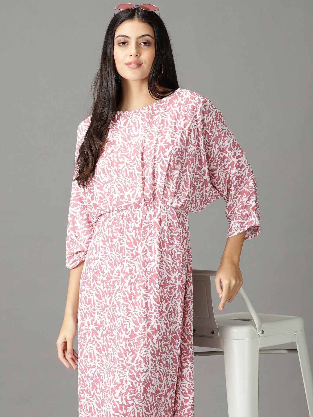 Women's Pink Printed A-Line Dress