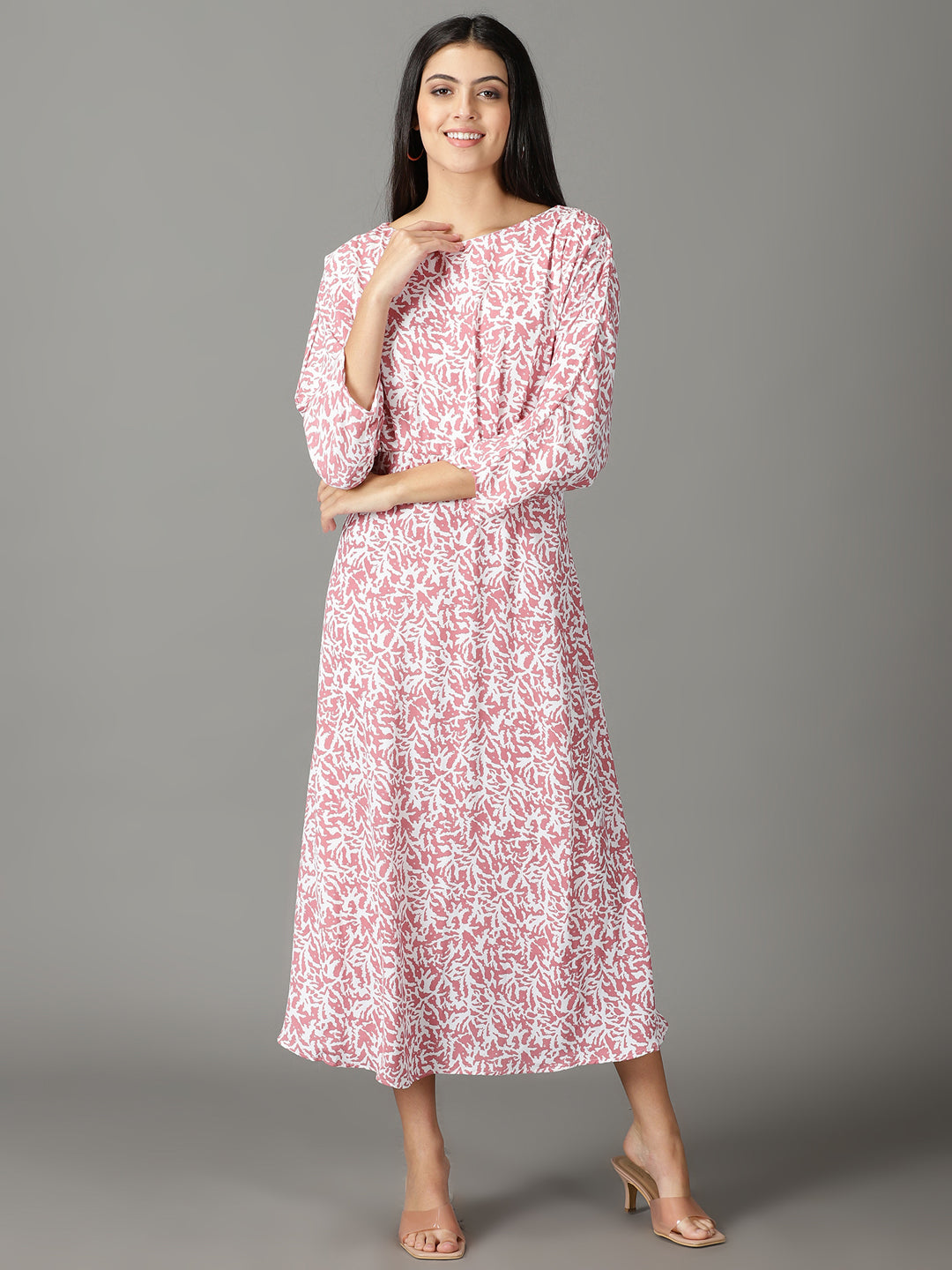 Women's Pink Printed A-Line Dress