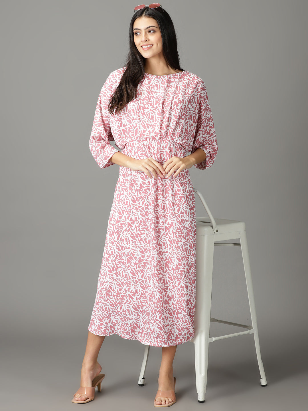 Women's Pink Printed A-Line Dress