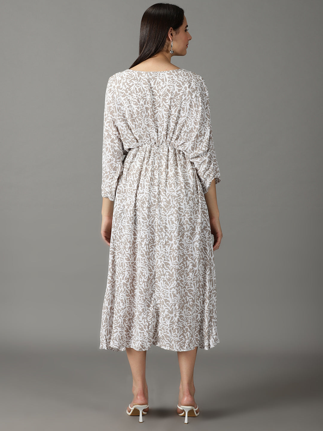 Women's Taupe Printed A-Line Dress