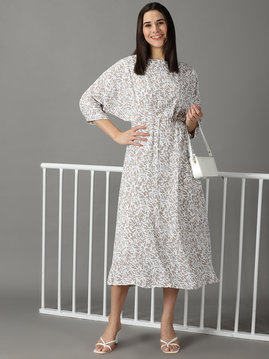 Women's Taupe Printed A-Line Dress