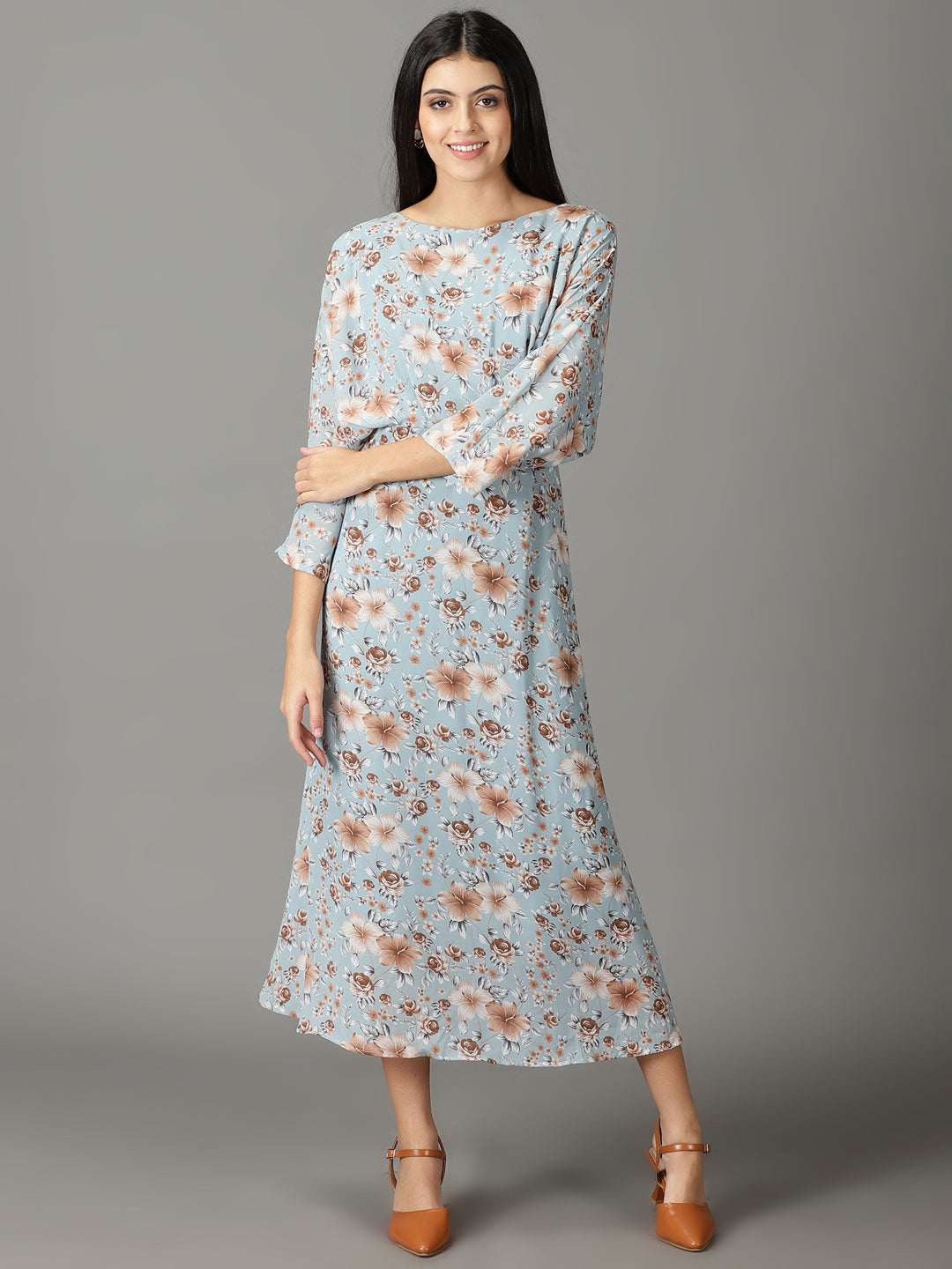 Women's Blue Printed A-Line Dress