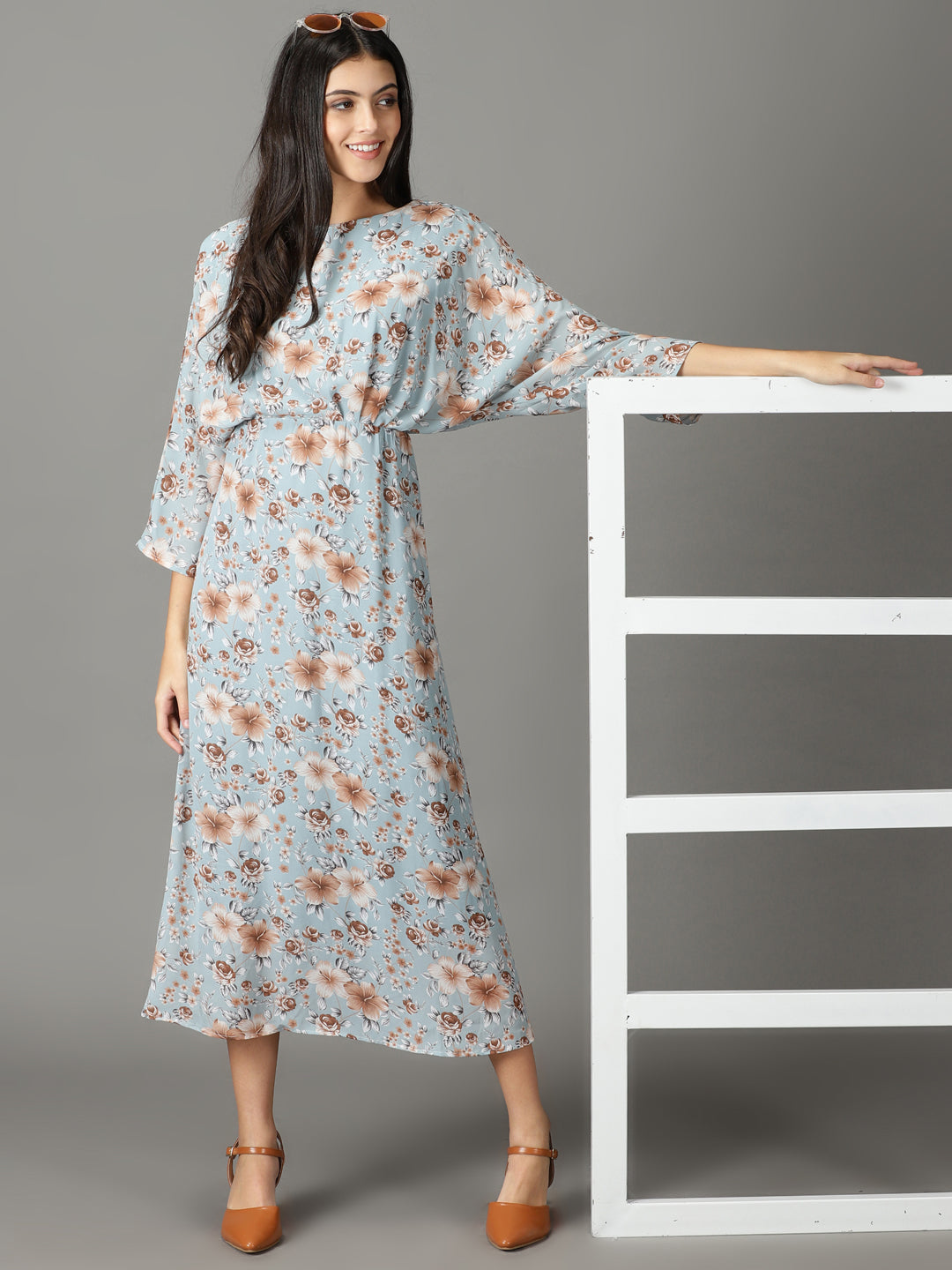 Women's Blue Printed A-Line Dress