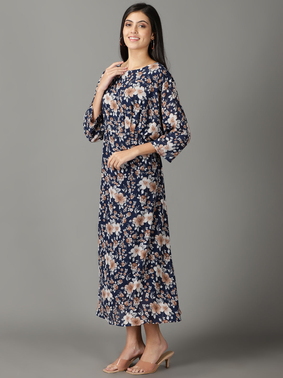 Women's Navy Blue Printed A-Line Dress