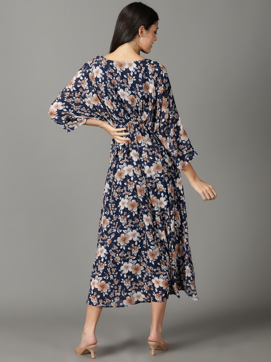 Women's Navy Blue Printed A-Line Dress