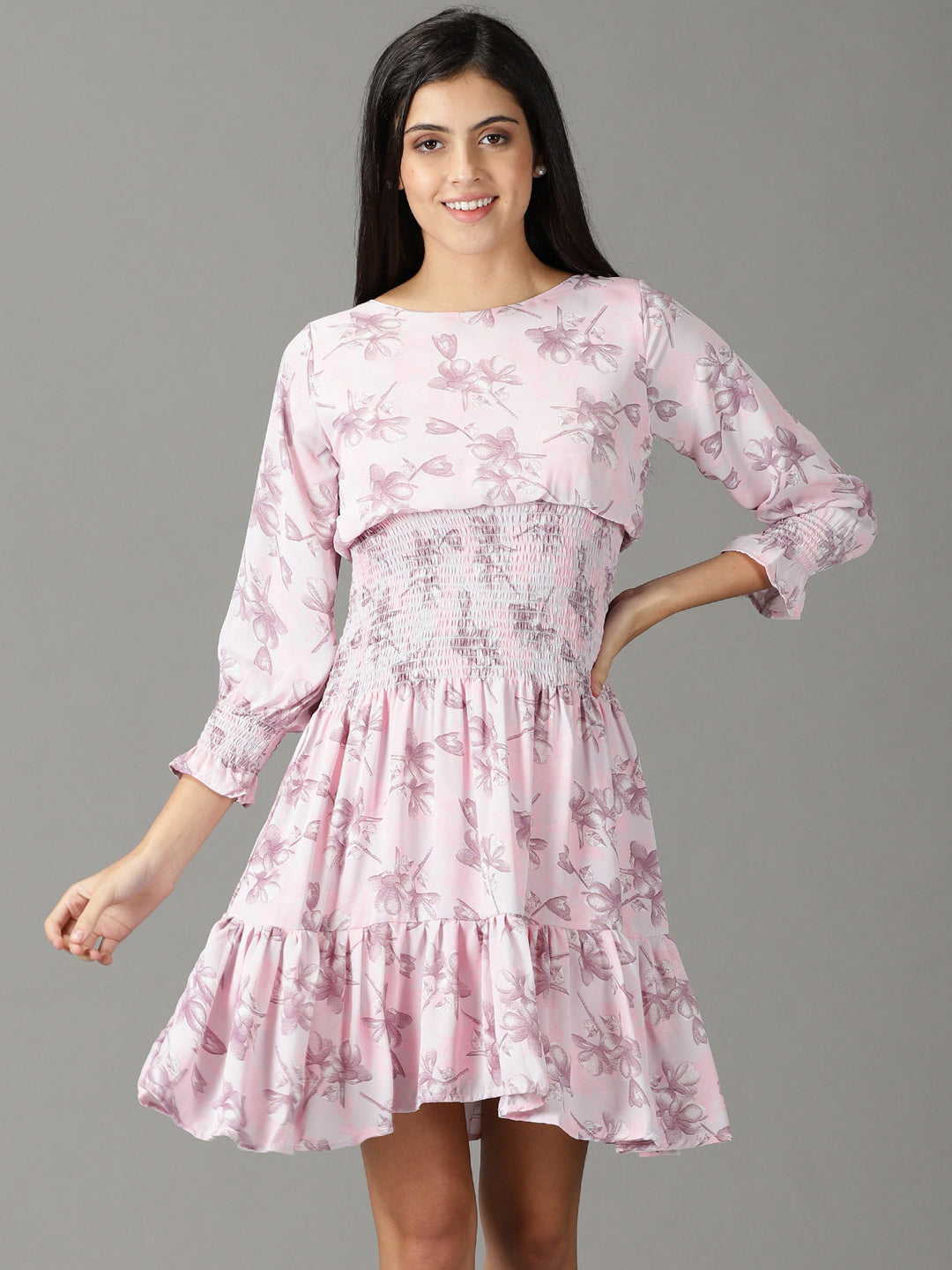 Women's Pink Printed Fit and Flare Dress