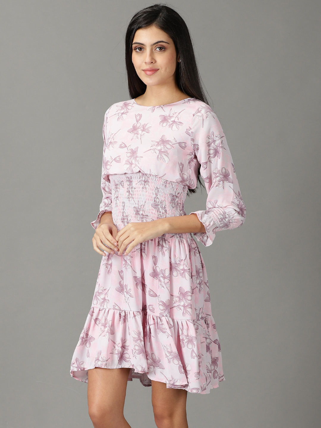 Women's Pink Printed Fit and Flare Dress