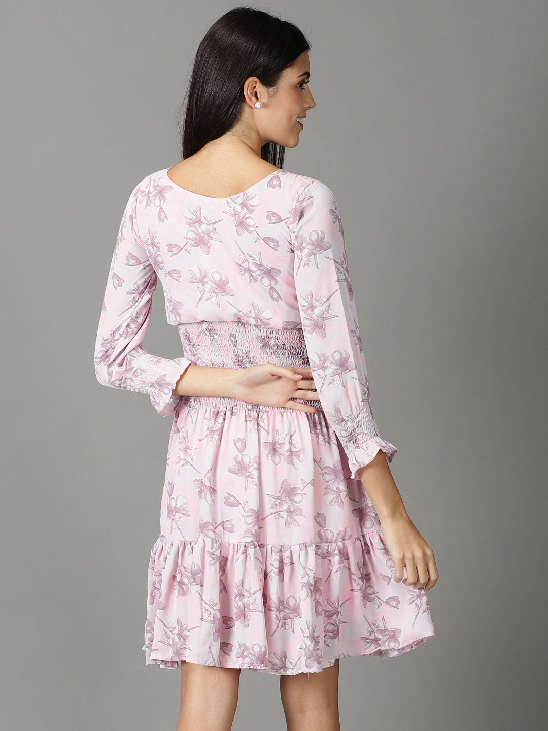 Women's Pink Printed Fit and Flare Dress