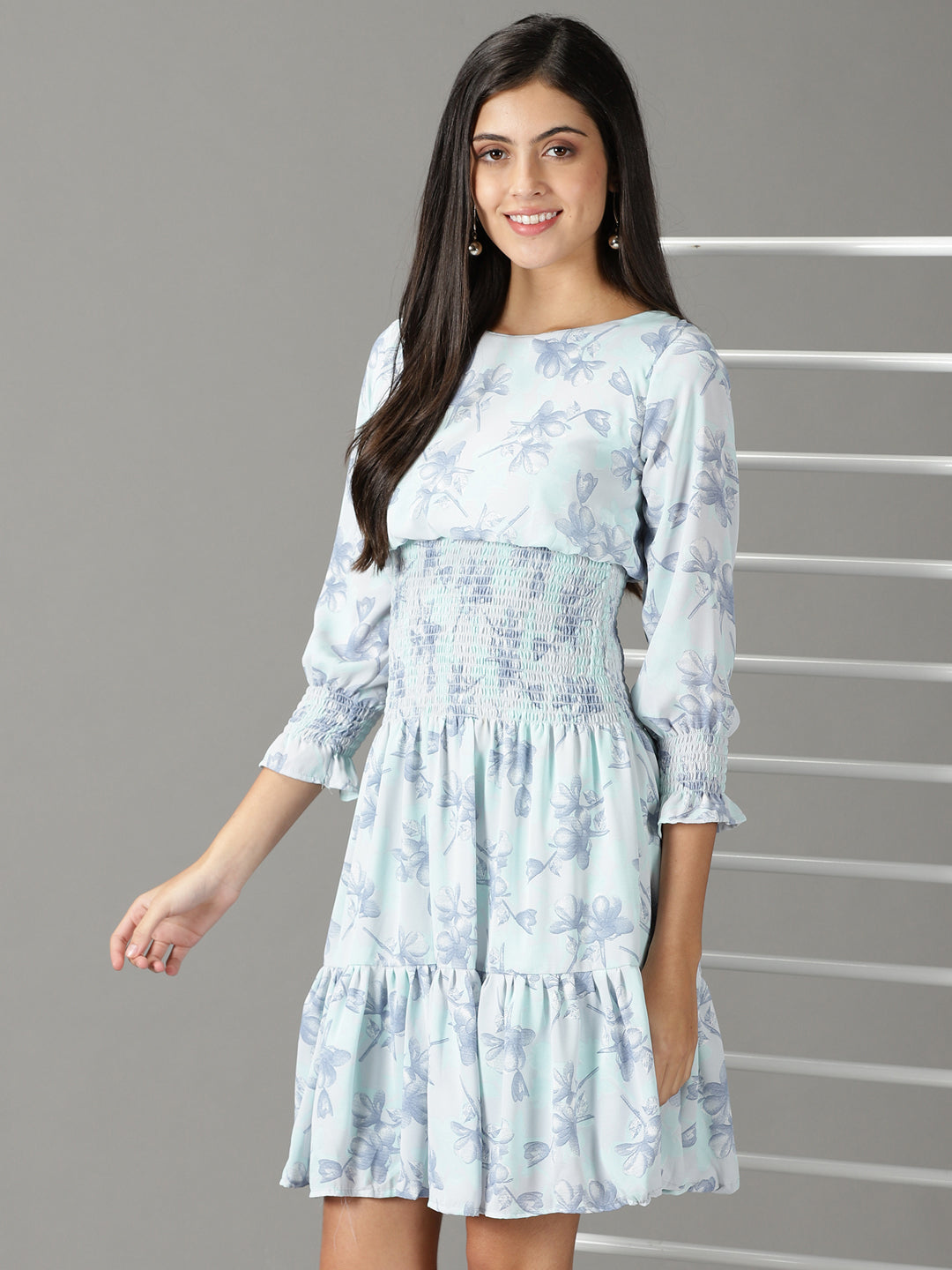 Women's Sea Green Printed Fit and Flare Dress