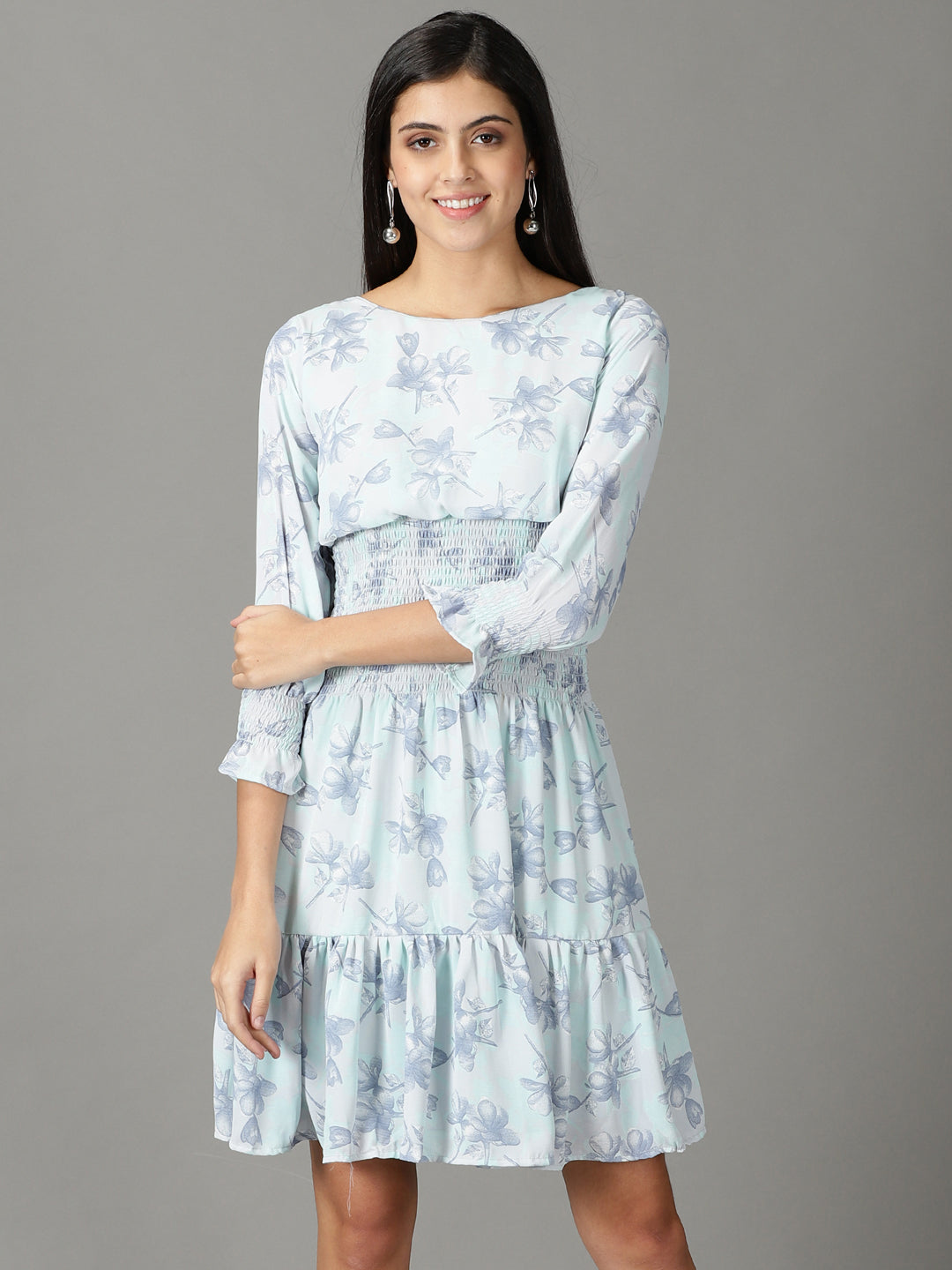 Women's Sea Green Printed Fit and Flare Dress