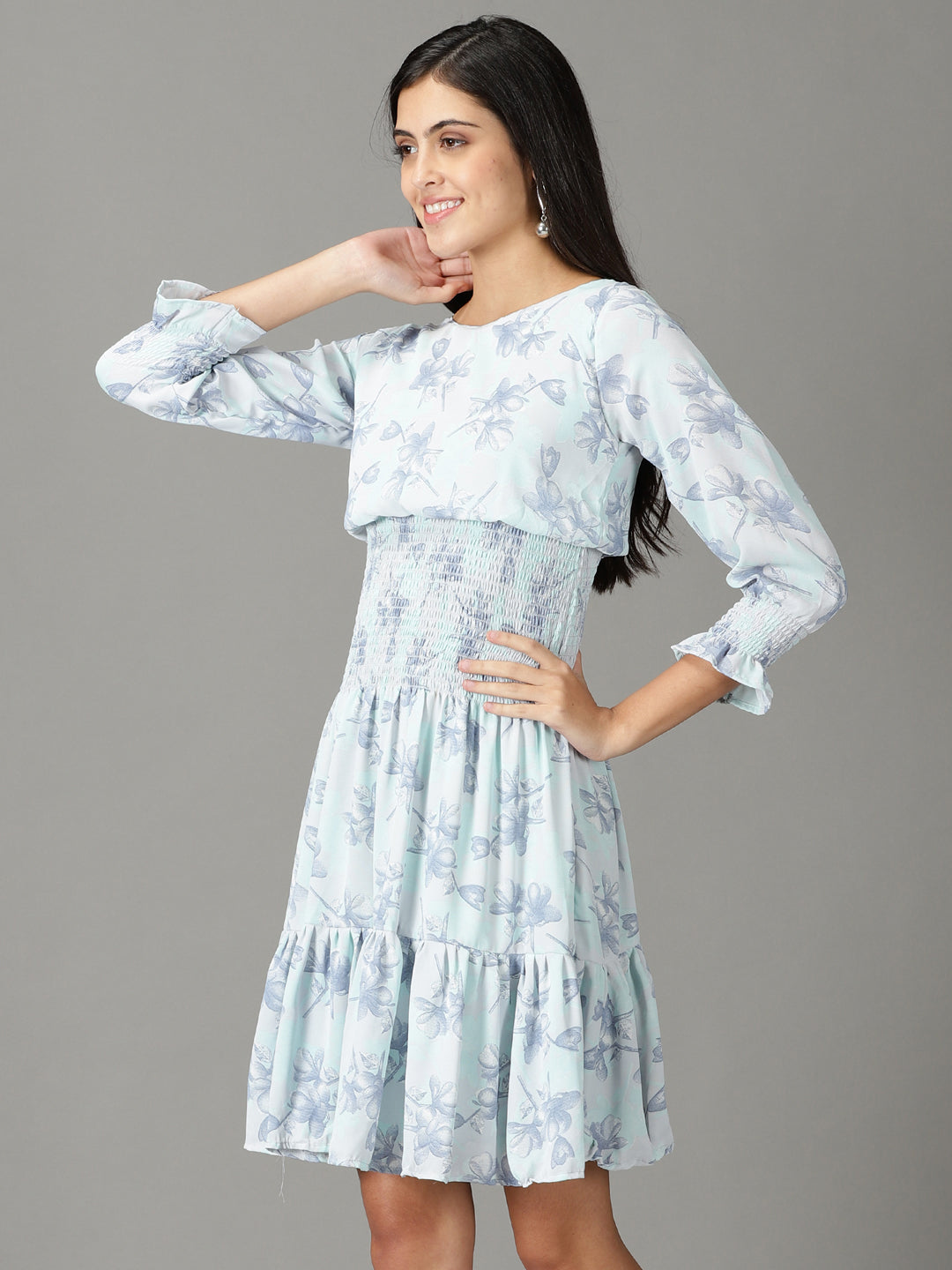 Women's Sea Green Printed Fit and Flare Dress