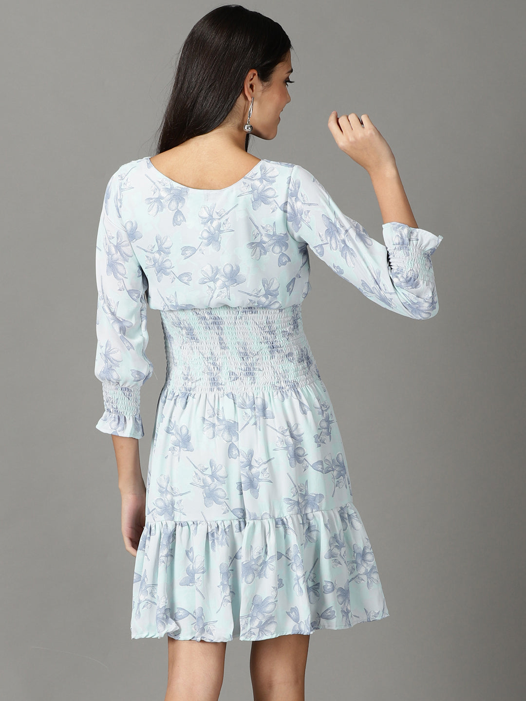 Women's Sea Green Printed Fit and Flare Dress