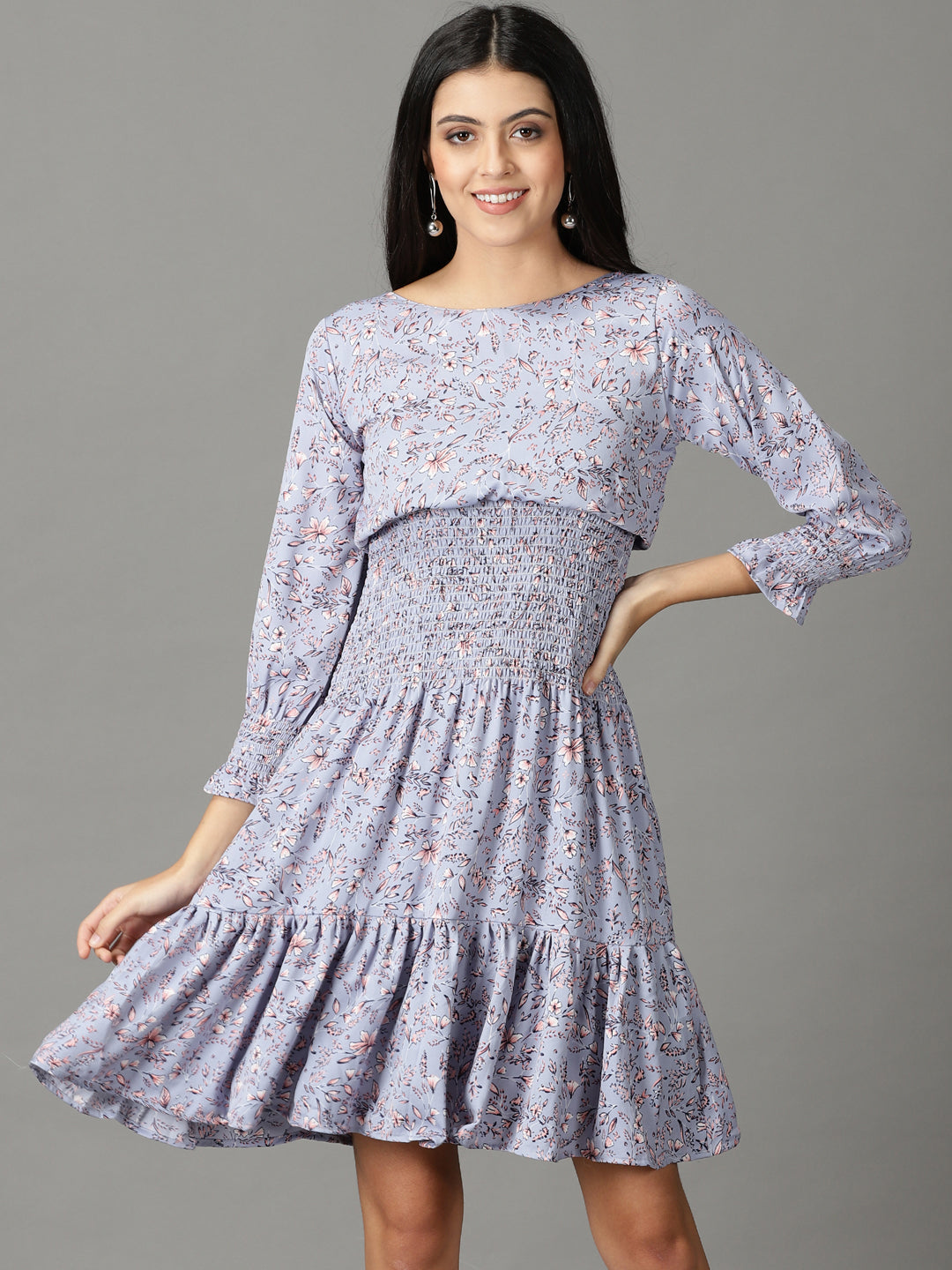 Women's Blue Printed Fit and Flare Dress