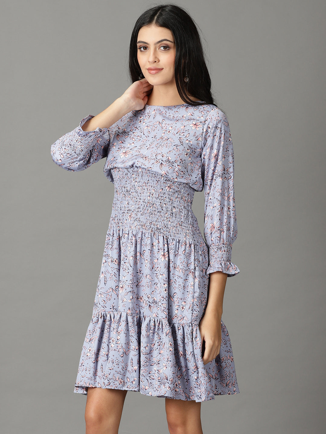 Women's Blue Printed Fit and Flare Dress