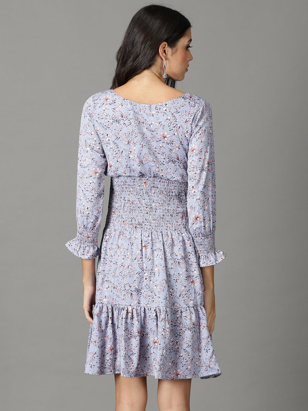 Women's Blue Printed Fit and Flare Dress