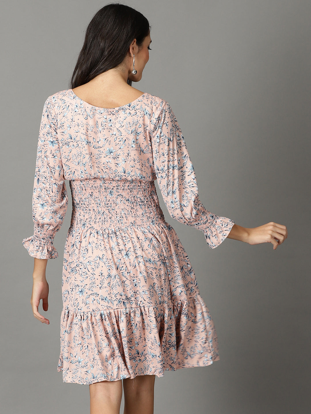 Women's Peach Printed Fit and Flare Dress