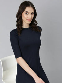 Women's Navy Blue Solid A-Line Dress